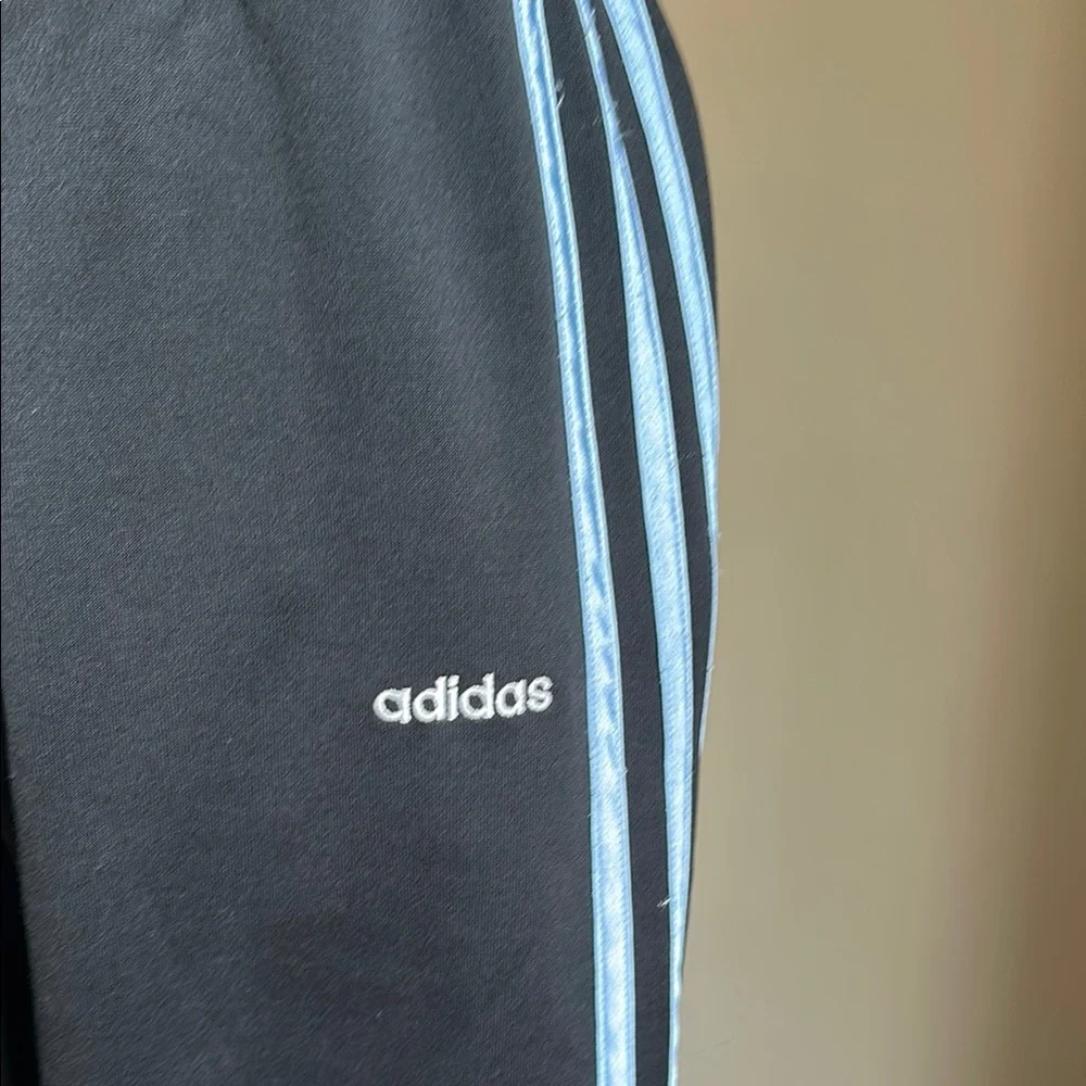 Adidas Black Track Pants with Light Blue Stripes/ Back Pocket - Picture 3 of 14
